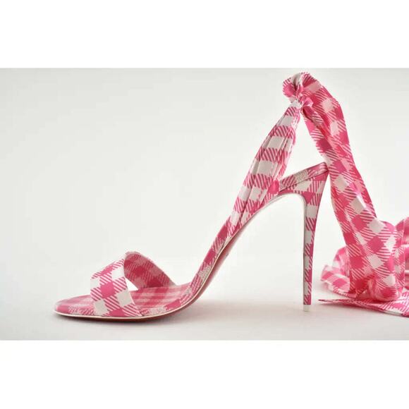 Christian Louboutin Sandale Du Desert 100 Pink White Lace Up Sandal Heel Pump 40 - Picture 8 of 12